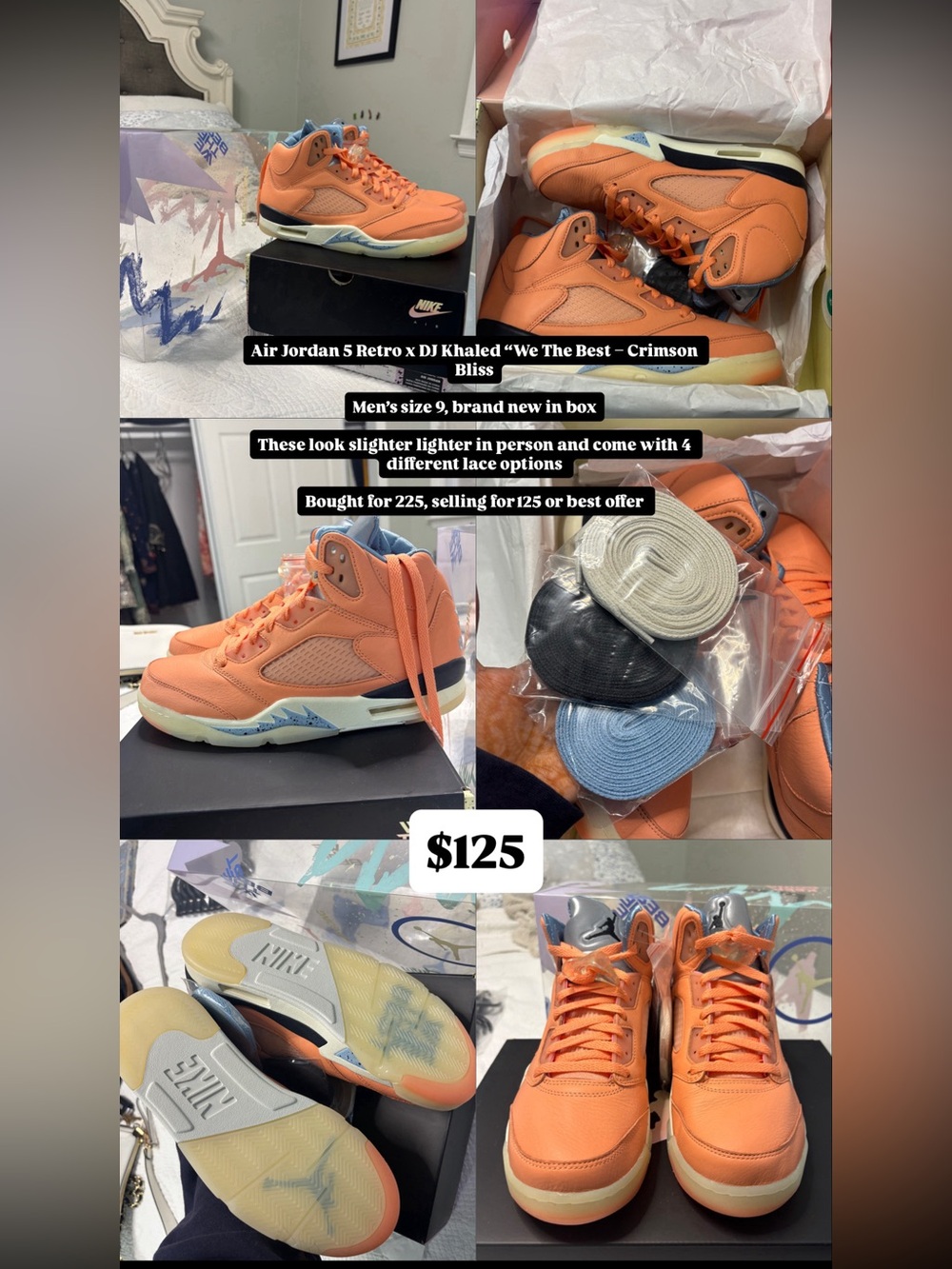 Jordan Air Jordan 5 Retro DJ Khaled "Crimson Bliss" Orange Sneakers